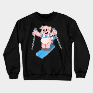 Pig as Skier with Ski Scarf & Ski poles Crewneck Sweatshirt